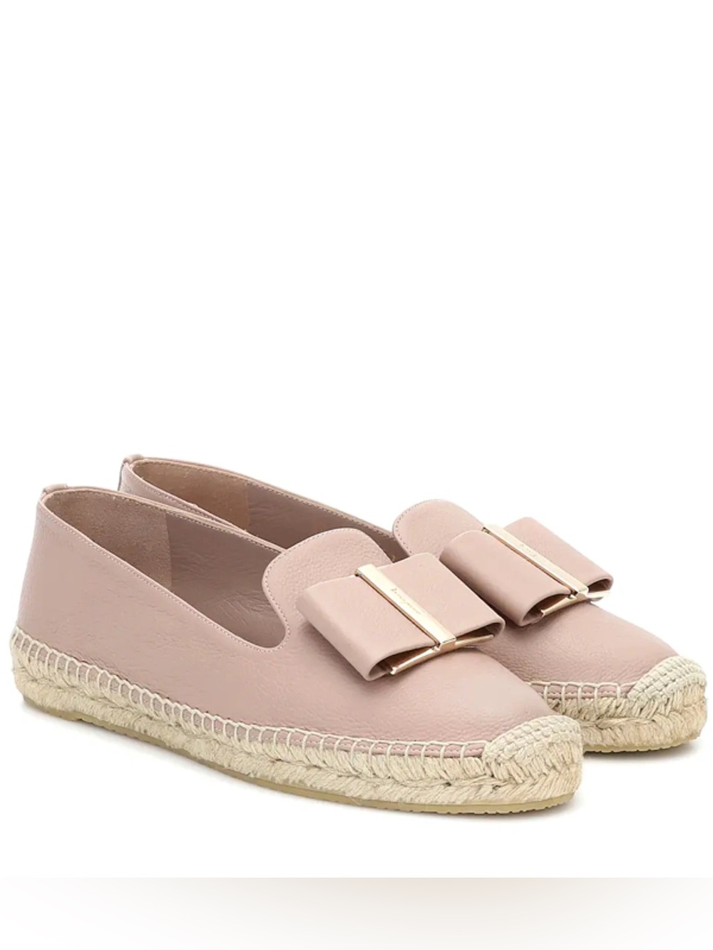 Salvatore Ferragamo Sannio Espadrille Flats Leather Bow Blush Pink Size 8